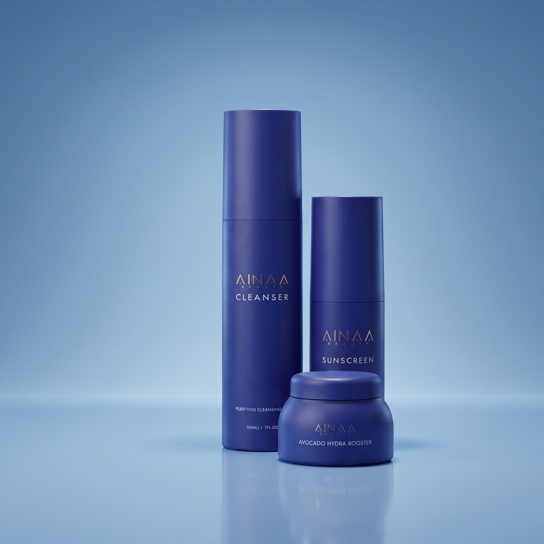 AINAA Daily Skincare Set — Purifying Cleanser, Avocado Hydra Booster moisturizer and SPF 50 sunscreen