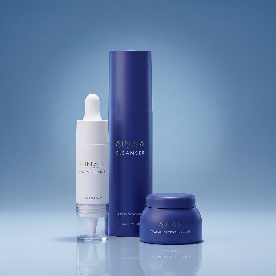 AINAA Repairing Set — Facial Serum, Purifying Cleanser and Avocado Hydra Booster moisturizer